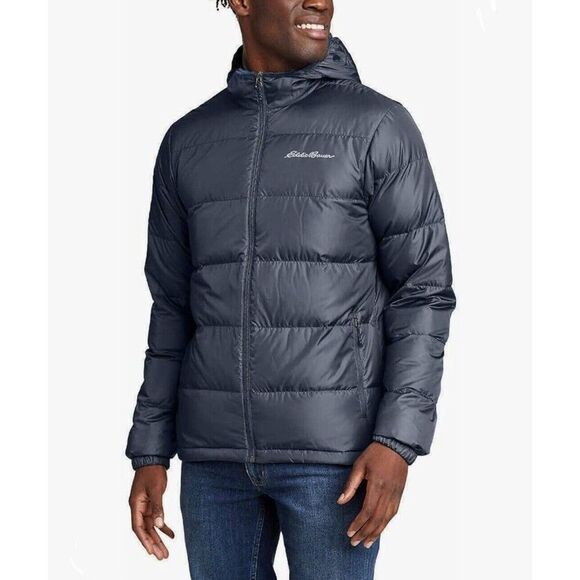 EDDIE BAUER Men's Wide Channel Hooded EB650 Down Gray Puff Jacket Packable, XXL - Picture 1 of 6